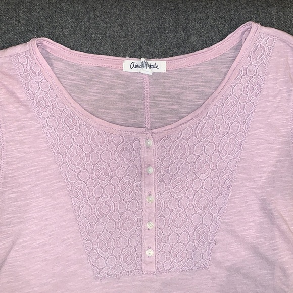 Lilac Aeropostale long sleeve Henley shirt with lace placket - Picture 1 of 7